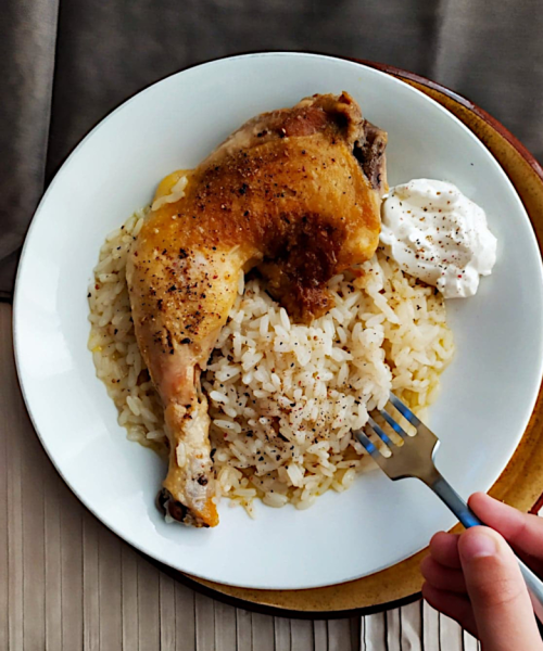 Chicken with lemon dressing and rice